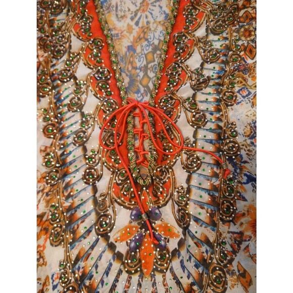 Boston proper Vneck sheer  poncho Small Embellished Boho Beachy Cottage Core - Picture 7 of 12